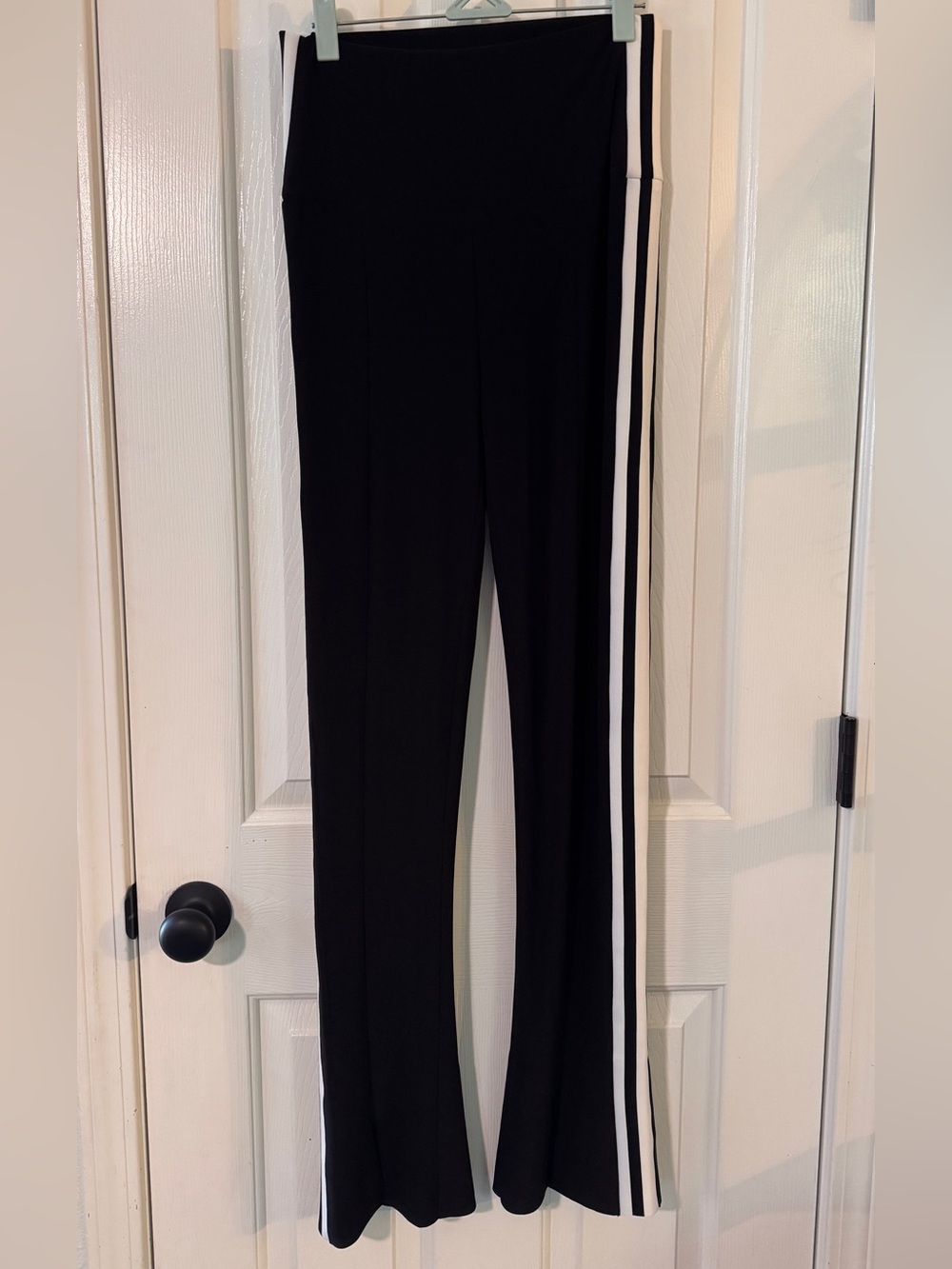 Norma Kamali Black Boot-Cut Pants with White Side Stripes